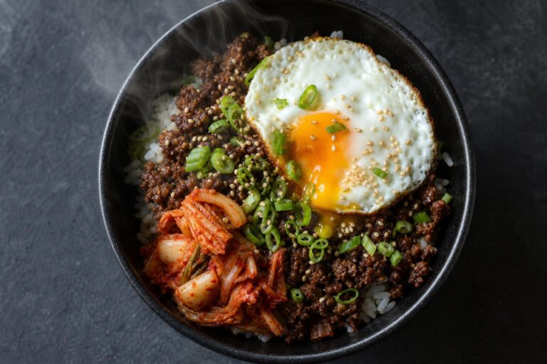 Korean ground beef bowl with fried egg